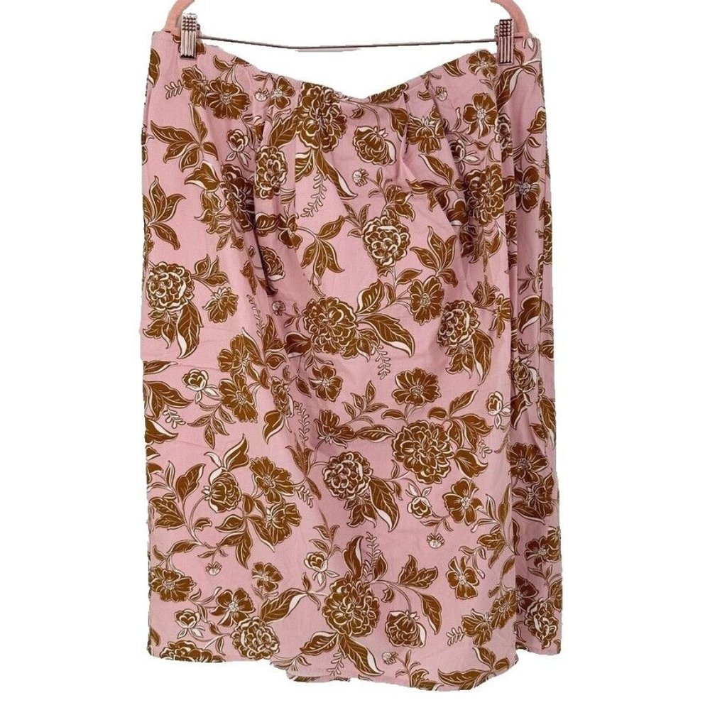 Lane Bryant Floral Midi Skirt Blouse Womens 18 20 Pink Cottage Core Puff Sleeve
